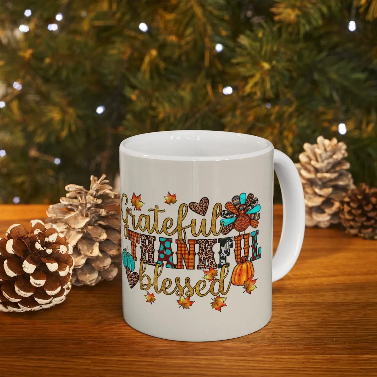 Grateful Thankful Blessed Turkey Mug - Christian Mug - Bible Verse Mugs - Scripture Mugs