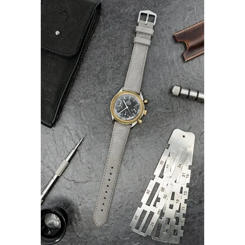 Hirsch OSIRIS Calf Leather with Nubuck Effect Watch Strap in GREY