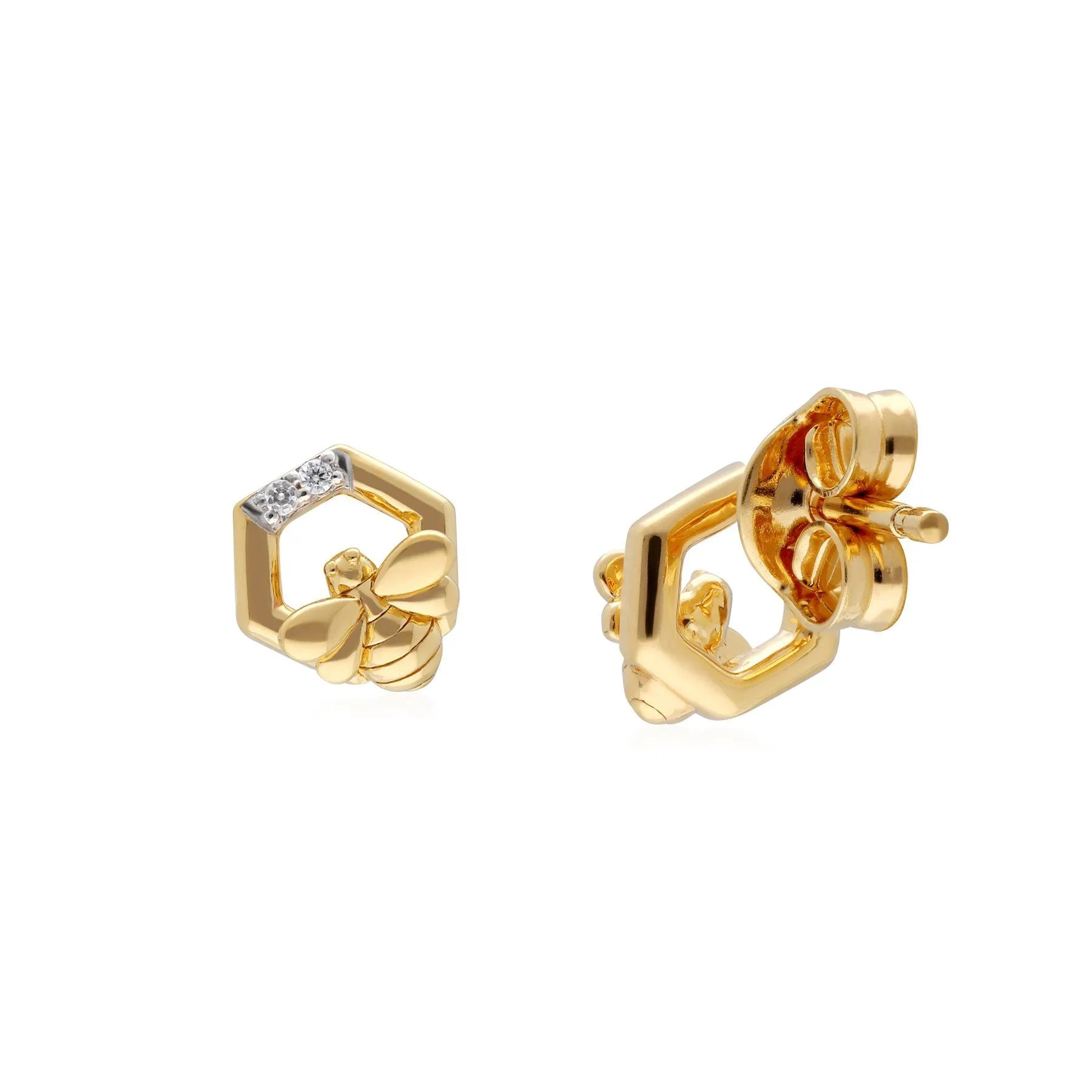 Honeycomb Diamant Hexagon Biene Ohrringe in 9ct Gelb Gold