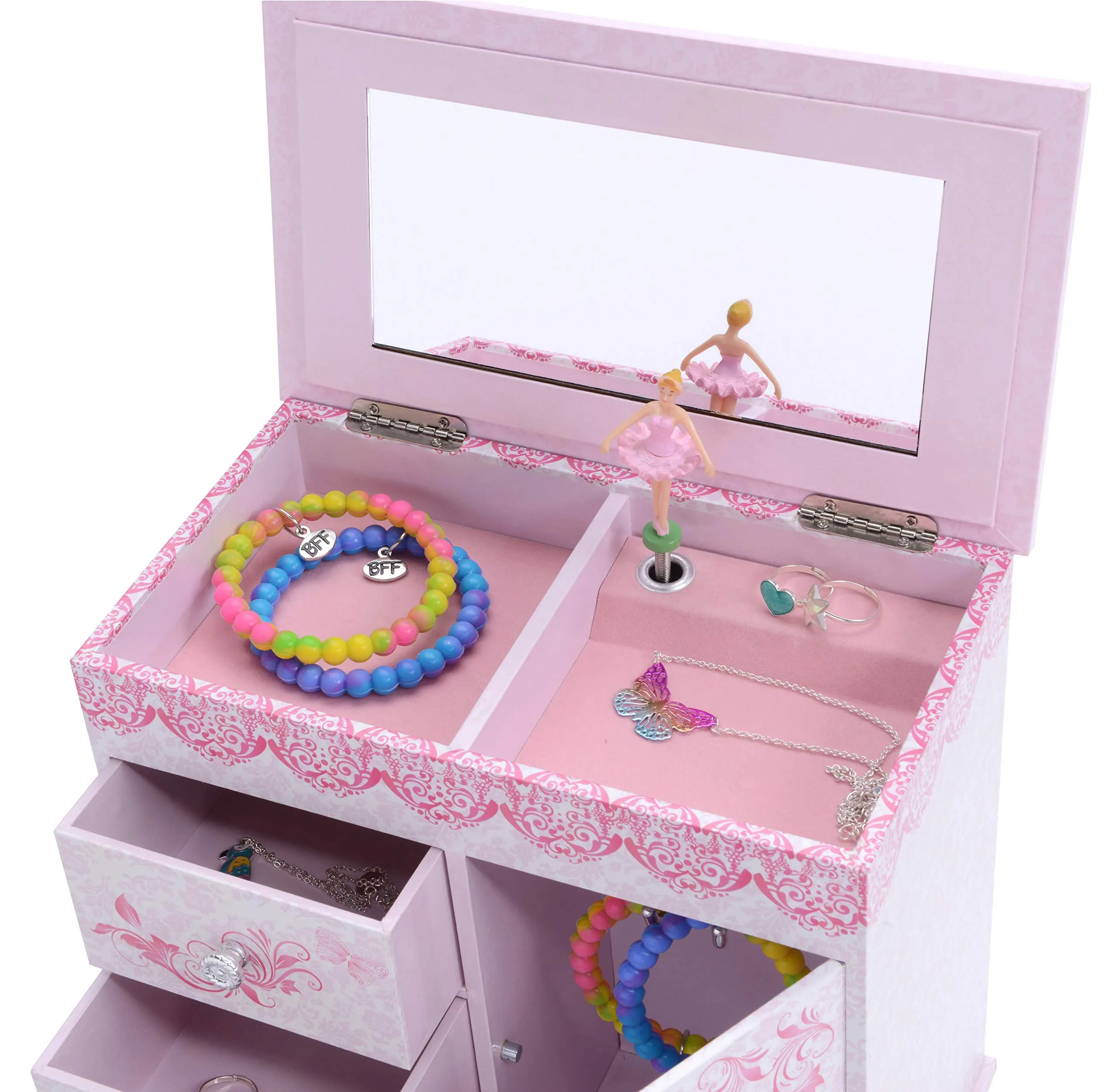 Jewelkeeper Ballerina Musical Jewelry Box with 3 Pullout Drawers, Ballet Slipper Design