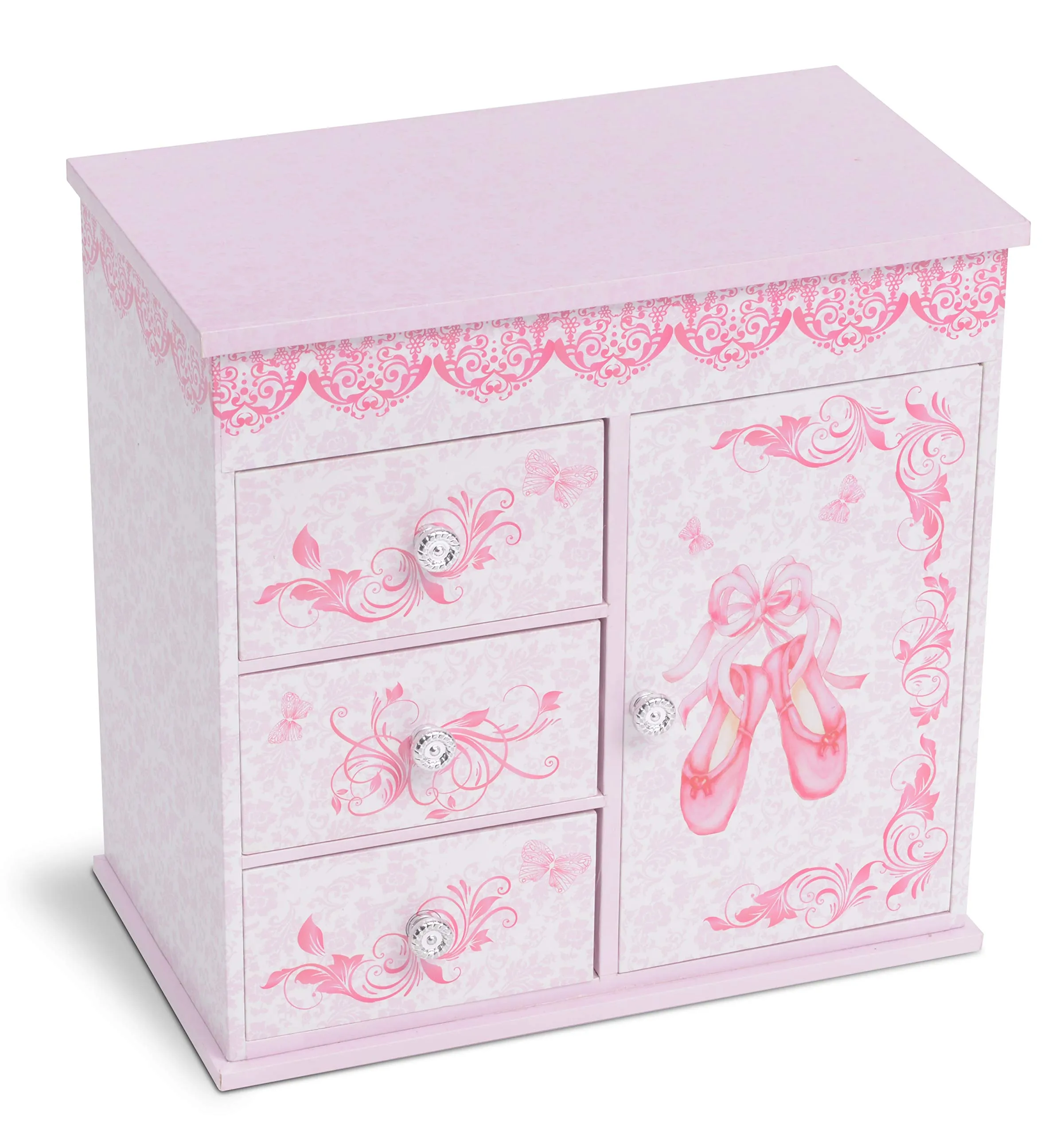 Jewelkeeper Ballerina Musical Jewelry Box with 3 Pullout Drawers, Ballet Slipper Design