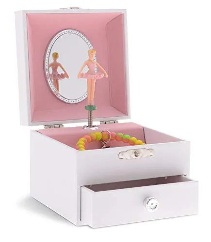 Jewelkeeper Personalize-Your-Own White Musical Ballerina Jewelry Box with Pullout Drawer