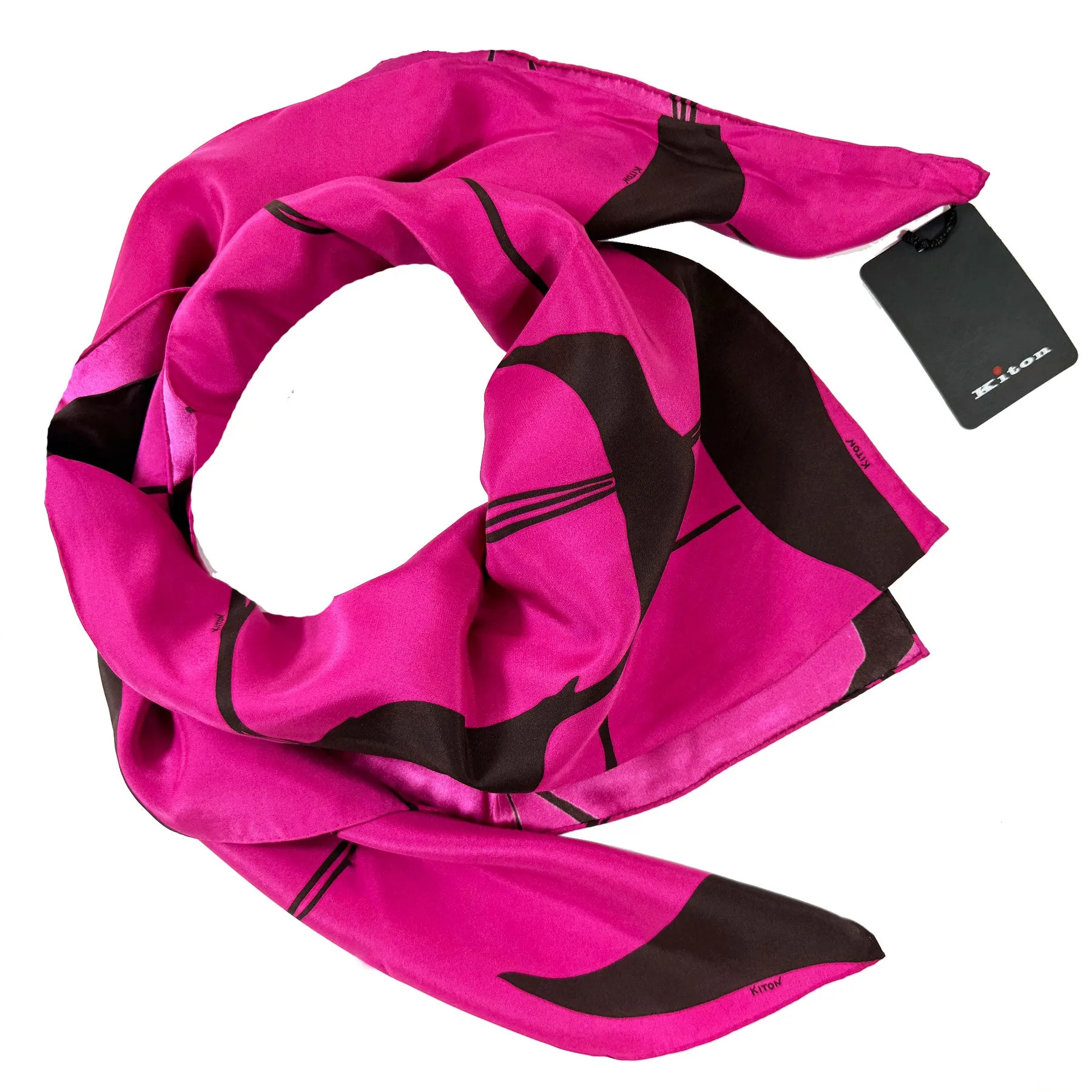 Kiton Women Scarf Magenta Brown Floral - Twill Silk Square Foulard