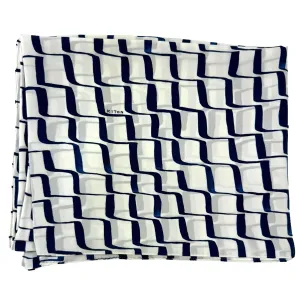 Kiton Women Scarf White Navy - Twill Silk Square Foulard