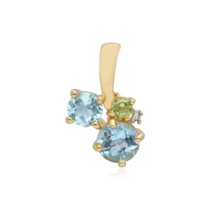 Kosmos Diamant, Topas & Peridot Contemporary Cluster Anhänger in 9ct Gelb Gold