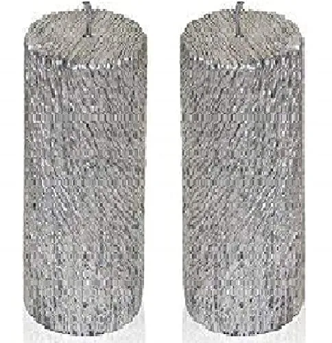 Kuber Selection Pack of 2 Pcs 2" x 6" Each Premium Silver Texture Pillar Candles for Christmas, New Year, Wedding Decoration,Home Decoration (Pack of 2 Pcs 2" x 6" Each, Silver Texture)