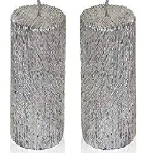 Kuber Selection Pack of 2 Pcs 2" x 6" Each Premium Silver Texture Pillar Candles for Christmas, New Year, Wedding Decoration,Home Decoration (Pack of 2 Pcs 2" x 6" Each, Silver Texture)