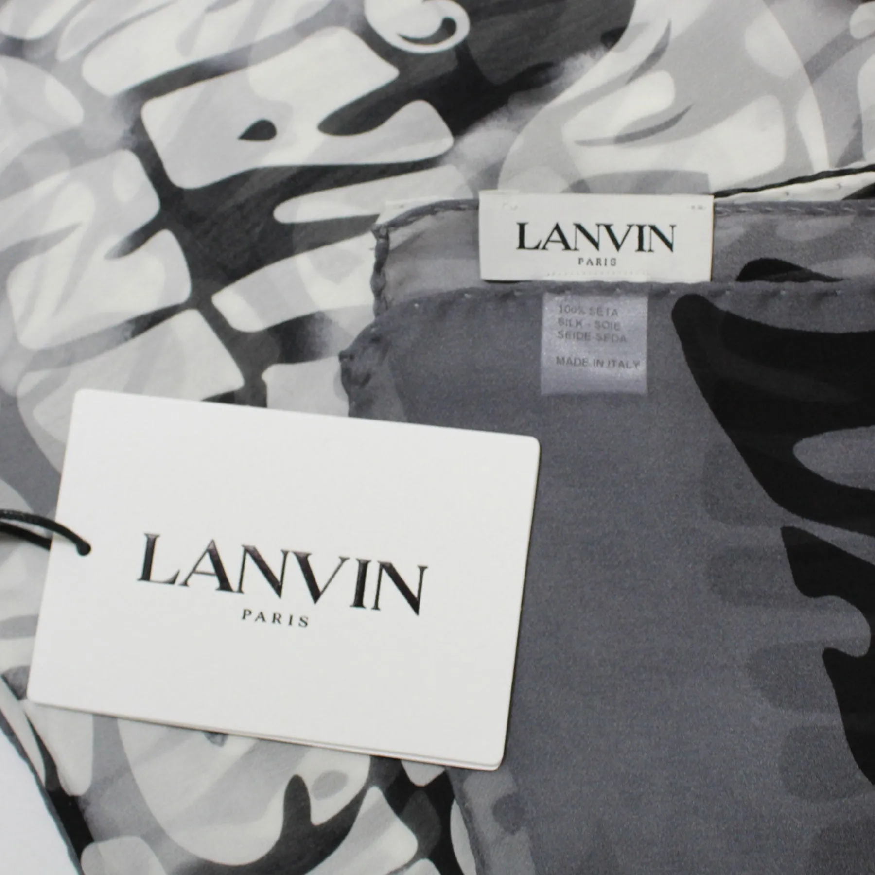 Lanvin Scarf Black Logo Island Design - Chiffon Silk Shawl FINAL SALE