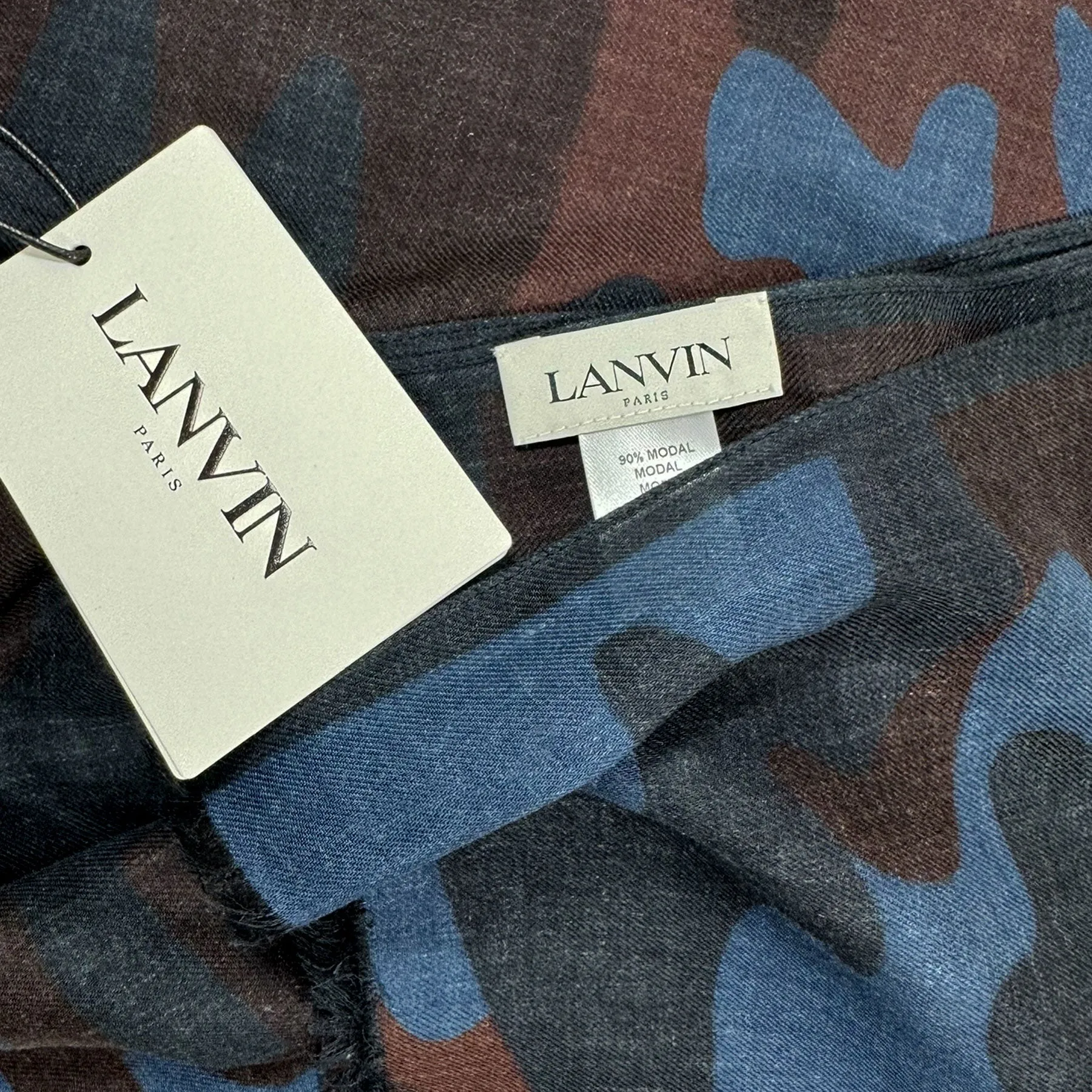 Lanvin Scarf Midnight Blue Brown Camo - Cashmere Modal Shawl