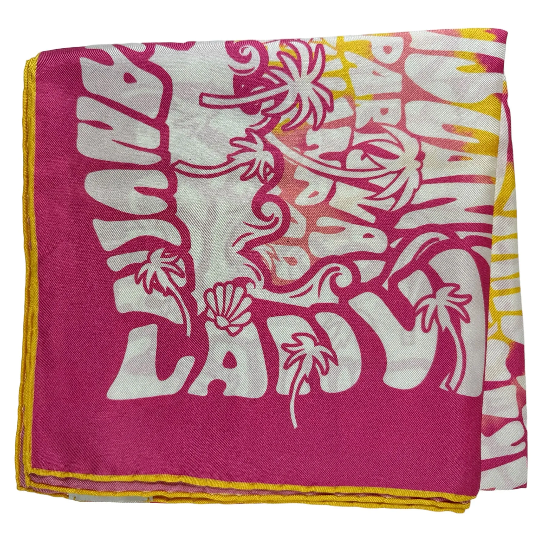 Lanvin Scarf Pink Logo Island Design - Twill Silk Square Foulard SALE