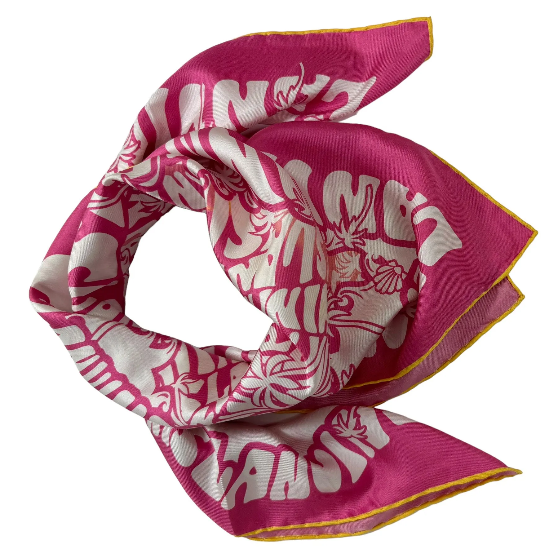 Lanvin Scarf Pink Logo Island Design - Twill Silk Square Foulard SALE