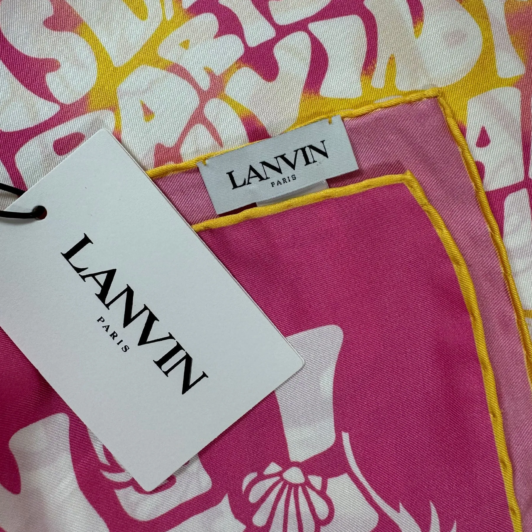 Lanvin Scarf Pink Logo Island Design - Twill Silk Square Foulard SALE