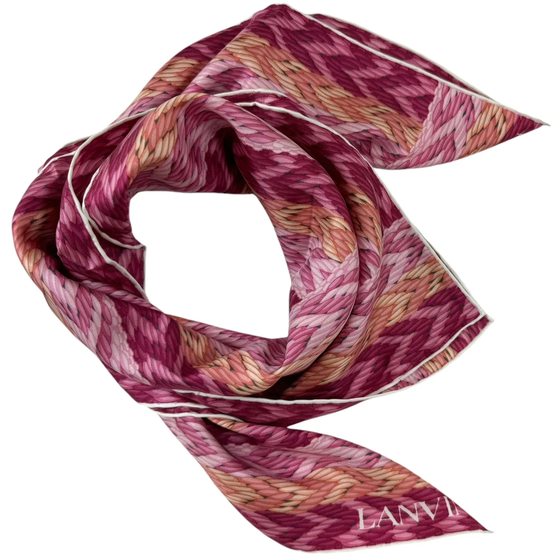 Lanvin Scarf Pink Orange Herringbone Design - Twill Silk Scarf