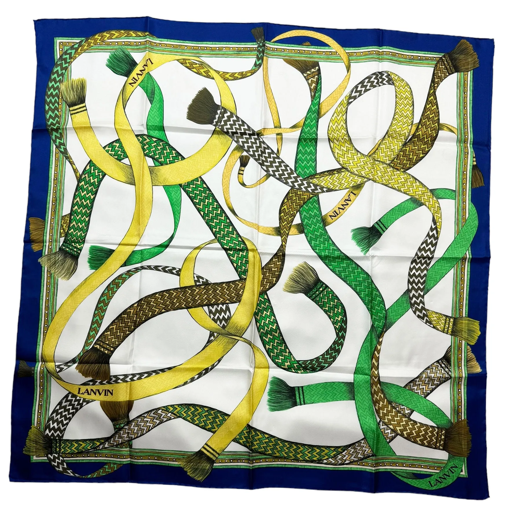 Lanvin Scarf Royal Blue Lime Design - Twiil Silk Square Foulard