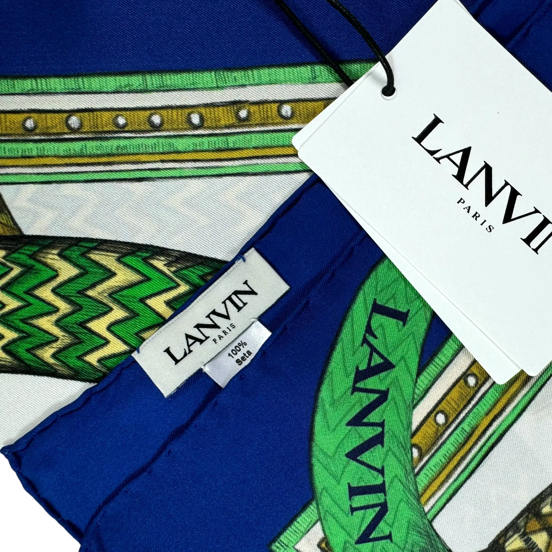 Lanvin Scarf Royal Blue Lime Design - Twiil Silk Square Foulard