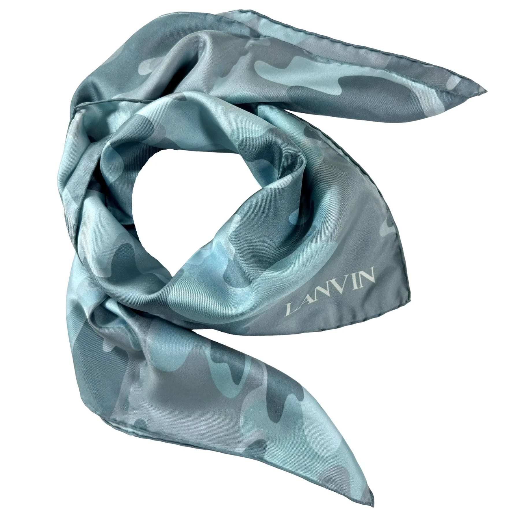 Lanvin Scarf Seafoam Gray Camo Design - Twill Silk Foulard