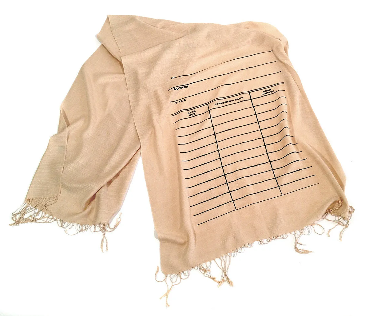 Library Date Due Card Scarf. Linen-weave pashmina