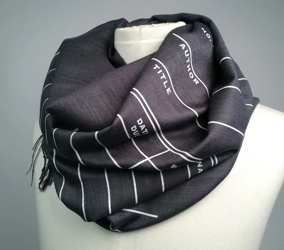 Library Date Due Card Scarf. Linen-weave pashmina