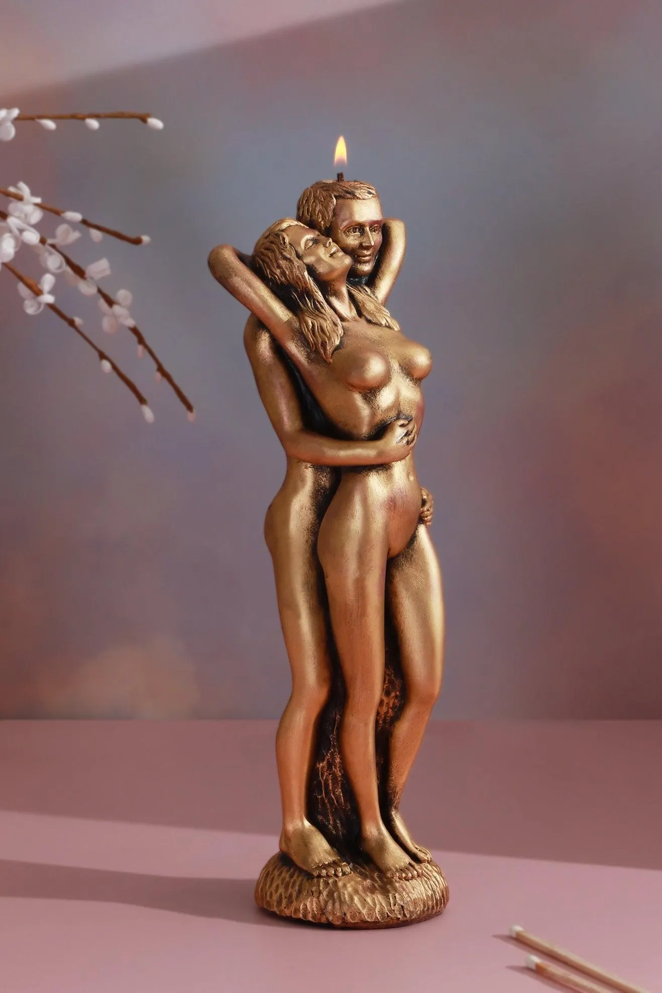 Lovers Embrace Romantic Bronze 3D Candle