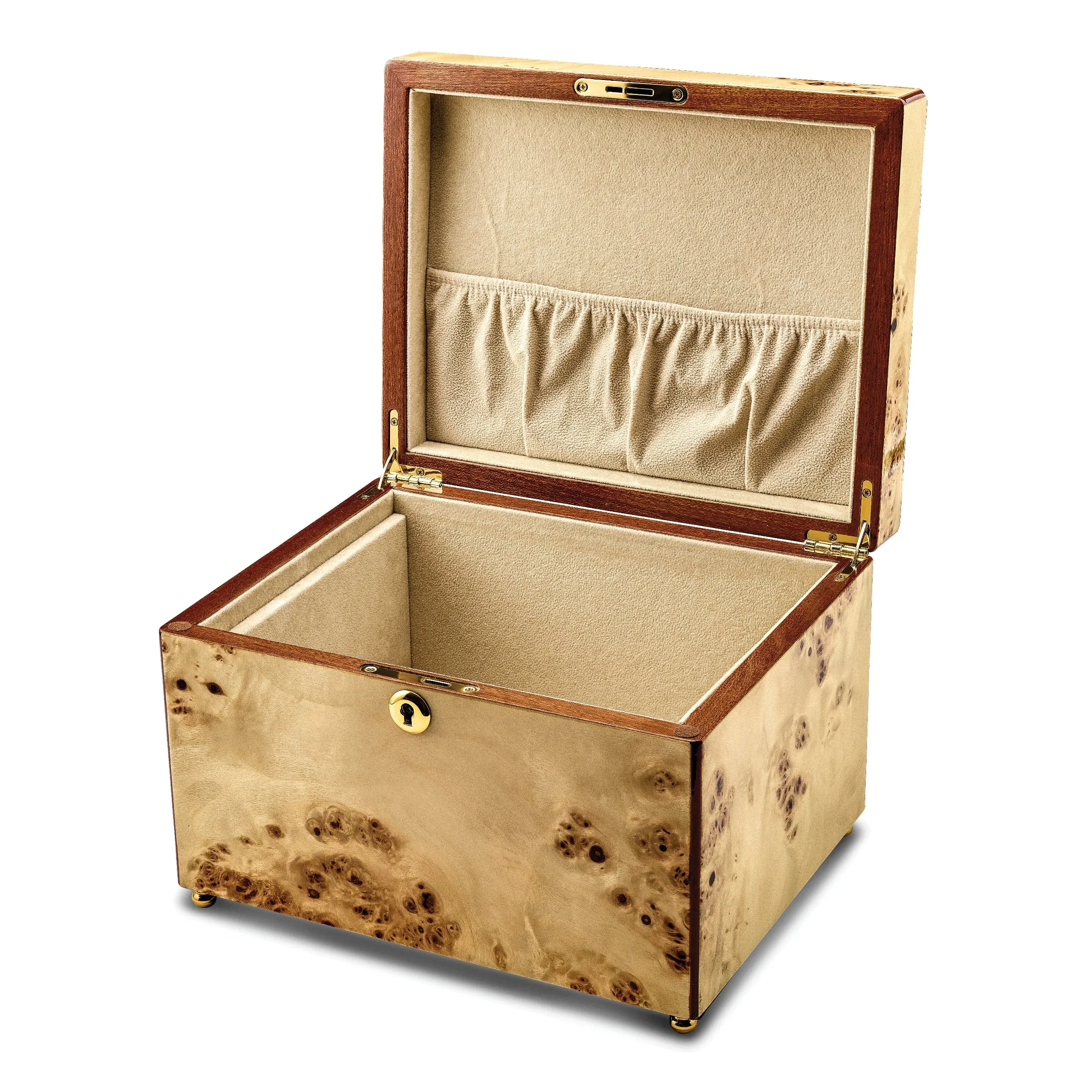 Luxury Giftware Mapa Burlwood Veneer High Gloss Finish Locking Suede (Faux) Lining Memorial Keepsake Box