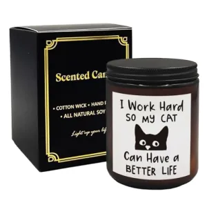 Mancheng-zi Cat Scented Candles, Cat Candle Gifts for Women Cat Lovers Girls, Black Cat Mom Gifts, Cat Lovers Candle, I Work Hard So My Cat Can Have a Better Life Scented Candles