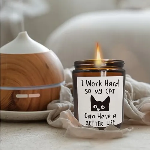 Mancheng-zi Cat Scented Candles, Cat Candle Gifts for Women Cat Lovers Girls, Black Cat Mom Gifts, Cat Lovers Candle, I Work Hard So My Cat Can Have a Better Life Scented Candles