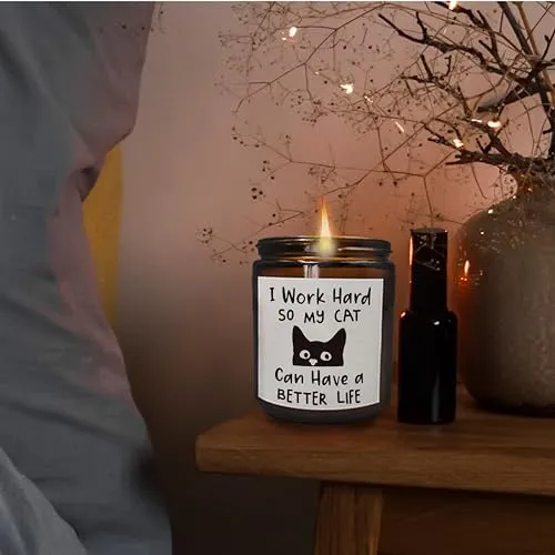 Mancheng-zi Cat Scented Candles, Cat Candle Gifts for Women Cat Lovers Girls, Black Cat Mom Gifts, Cat Lovers Candle, I Work Hard So My Cat Can Have a Better Life Scented Candles