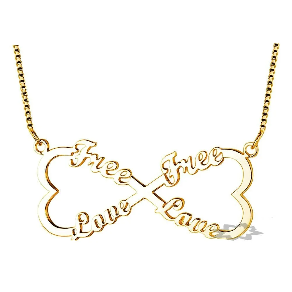 Name Engraved Double Heart Necklace