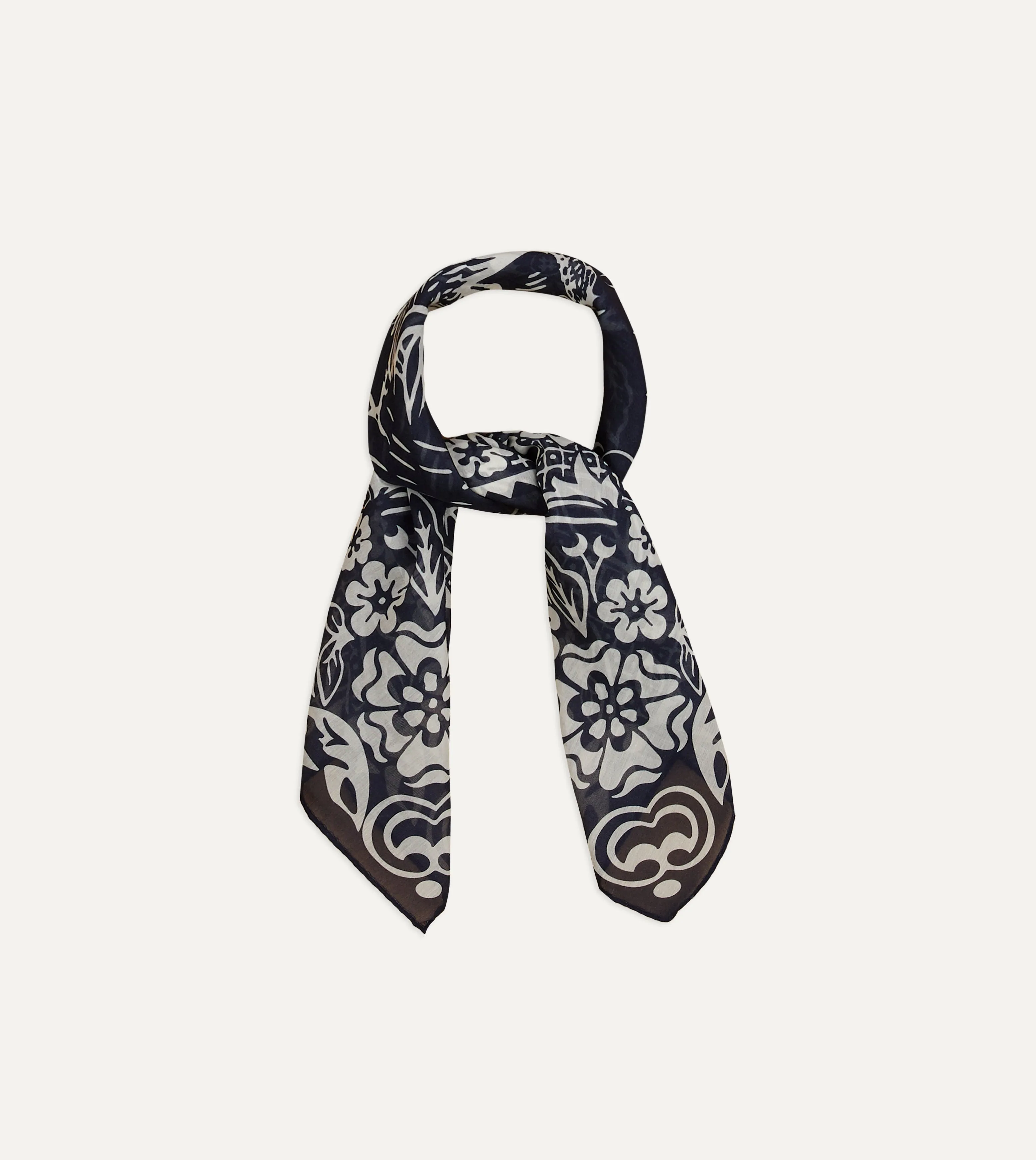 Navy Cockerel Print Silk-Cotton Bandana