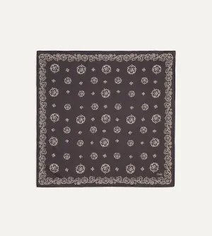 Navy Flower Print Silk-Cotton Bandana