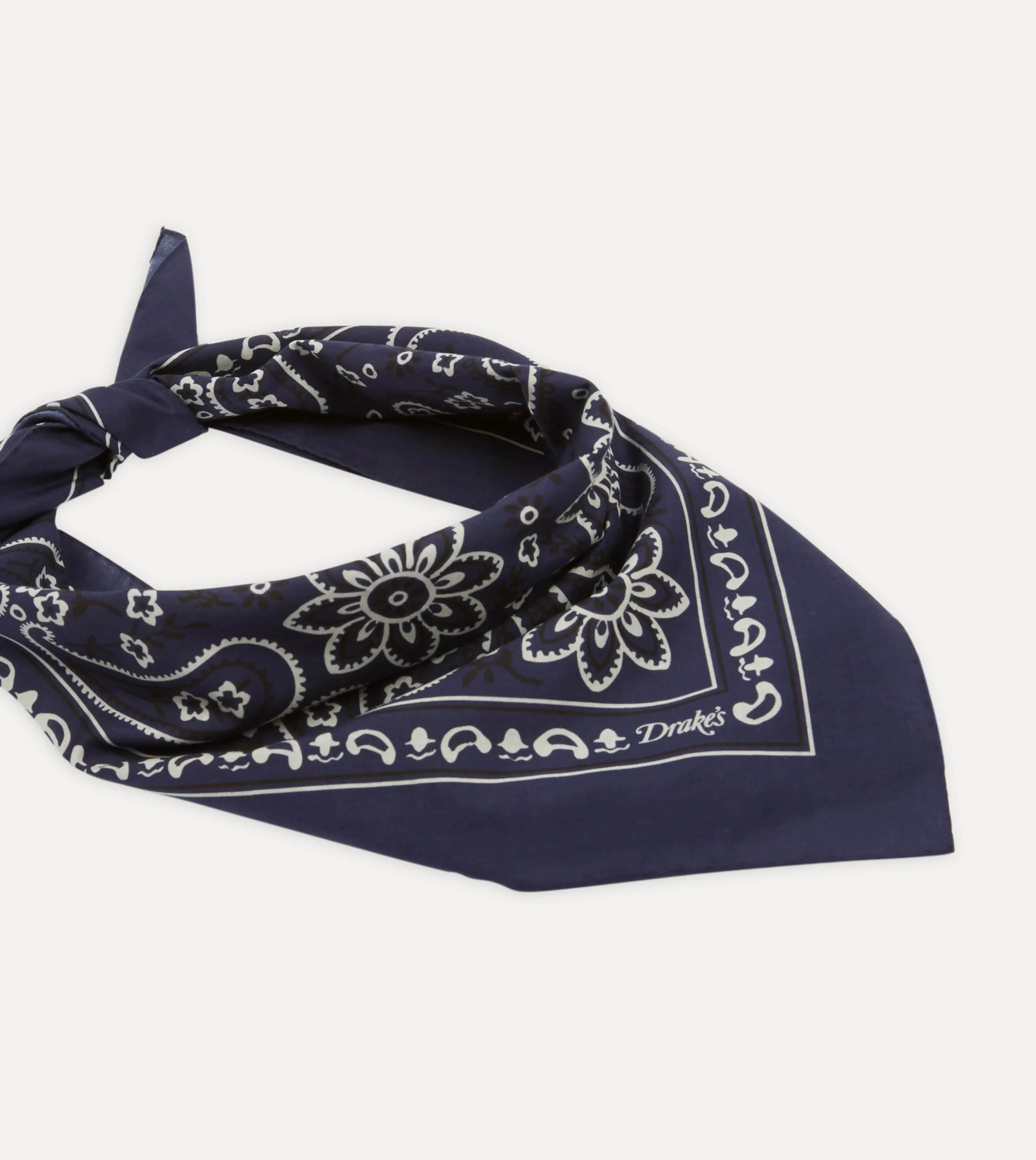 Navy Paisley Print Cotton Bandana