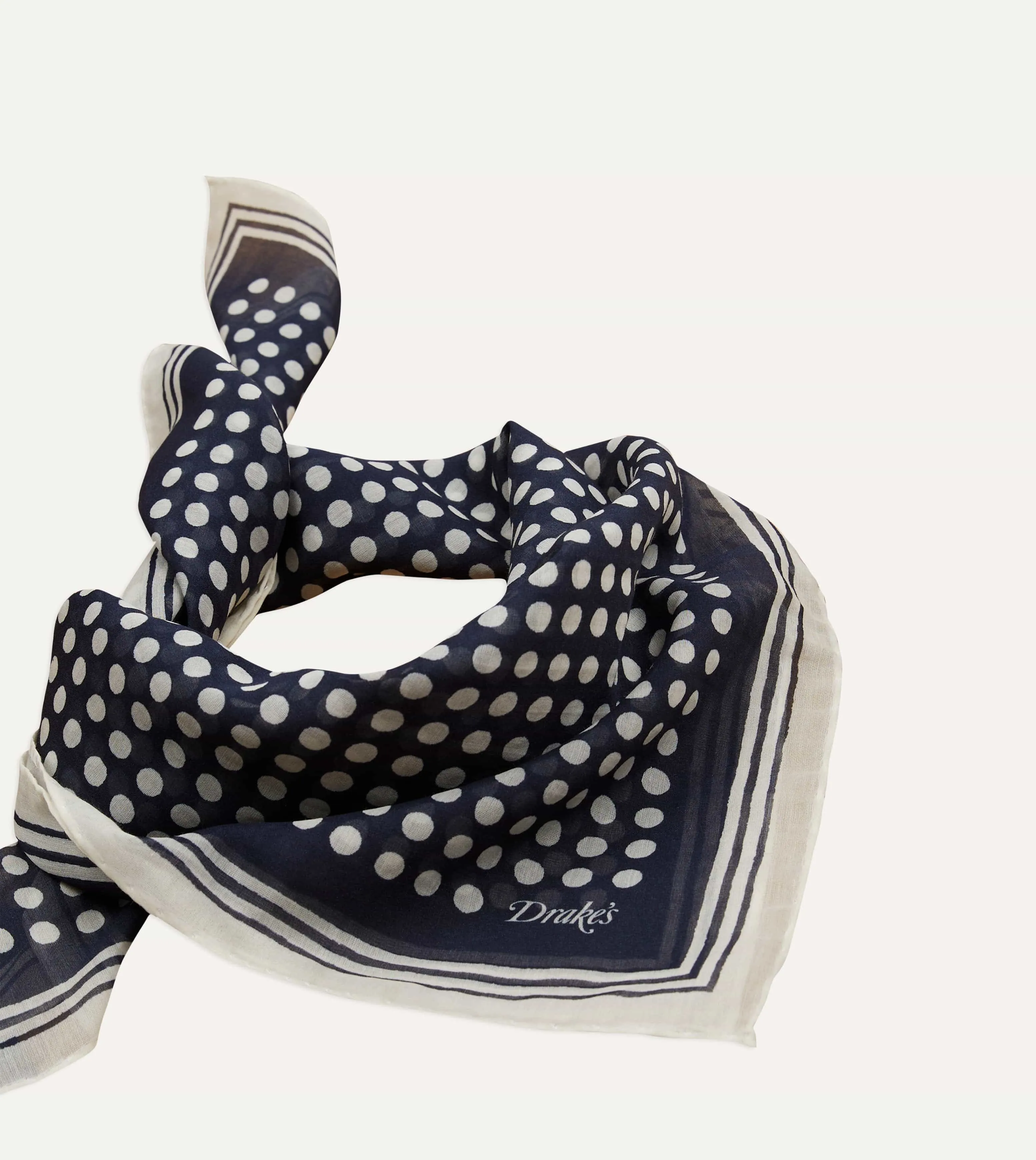 Navy Spots Print Silk-Cotton Bandana