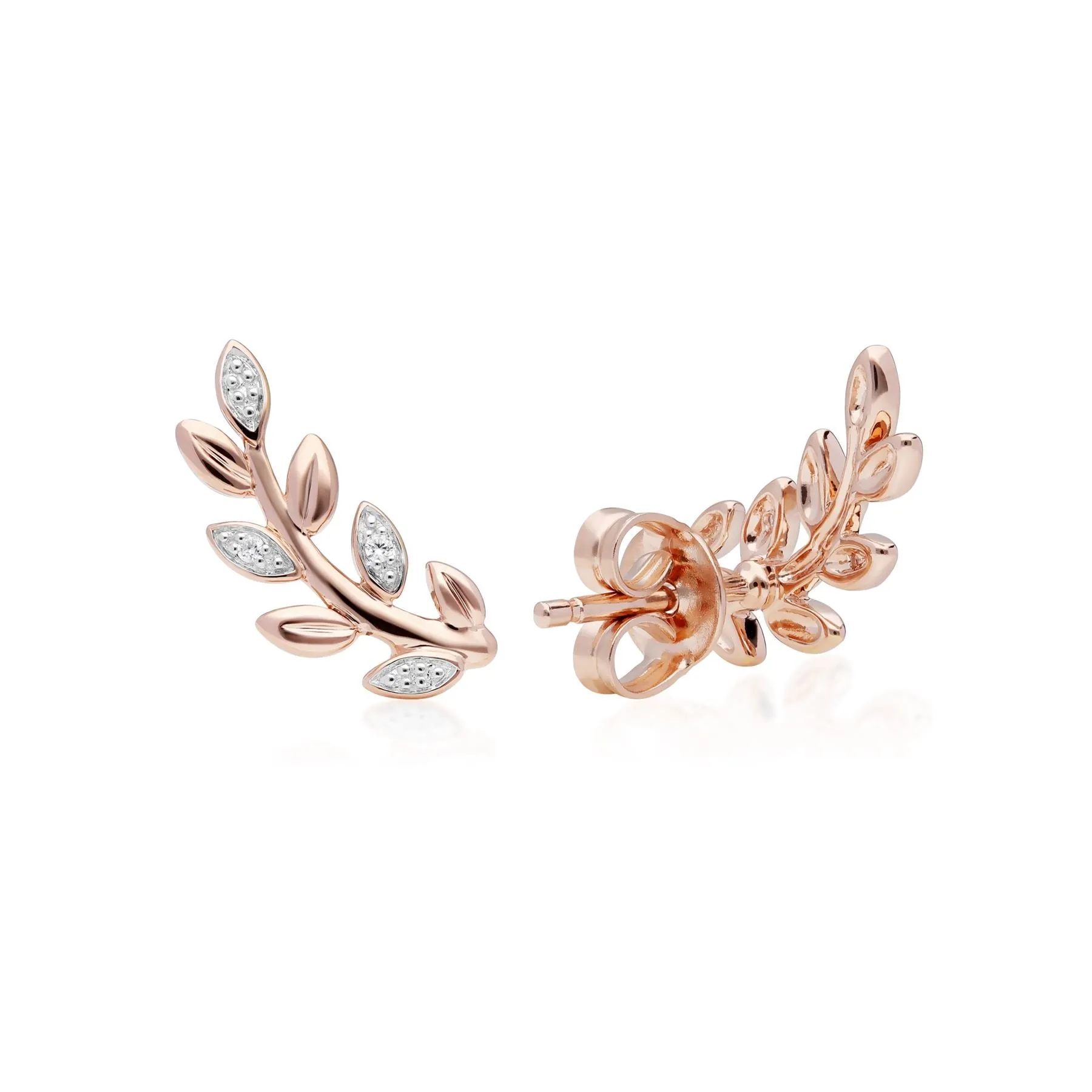 O Leaf Diamond Stud Earrings in 9ct Rose Gold