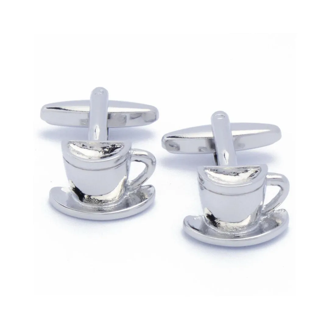 Onyx Art Silver Tea Cup Cufflinks