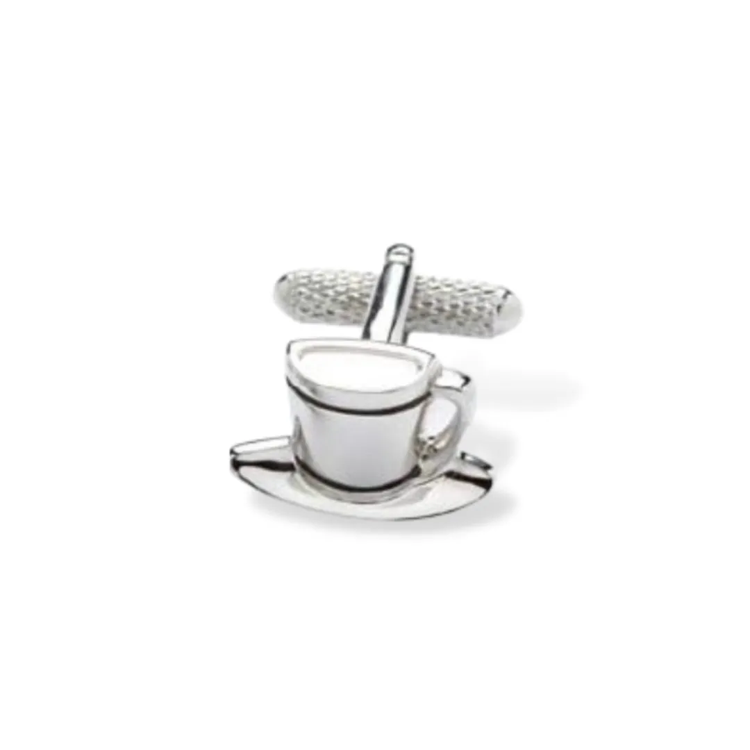 Onyx Art Silver Tea Cup Cufflinks