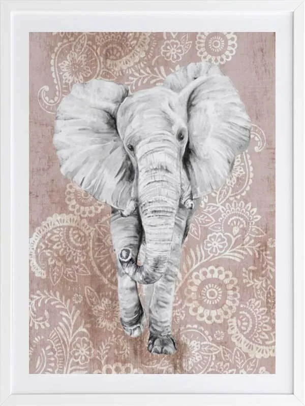 Pink Paisley Elephant Framed Art Print