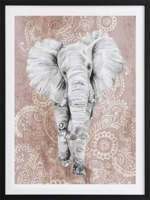 Pink Paisley Elephant Framed Art Print