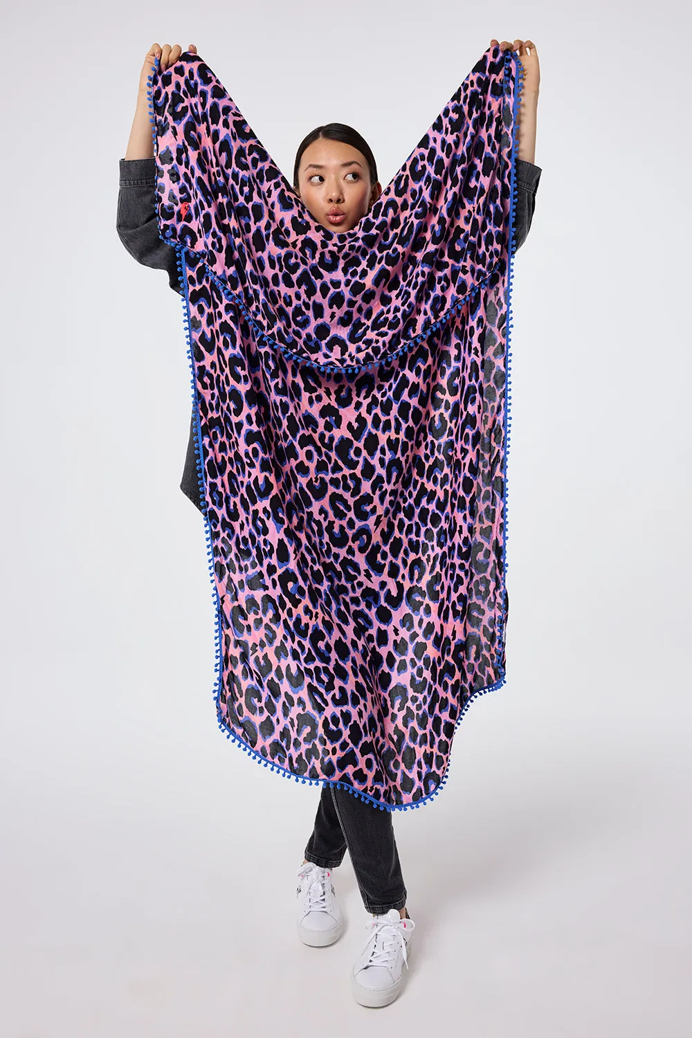 Pink with Blue and Black Shadow Leopard Charity Super Scarf