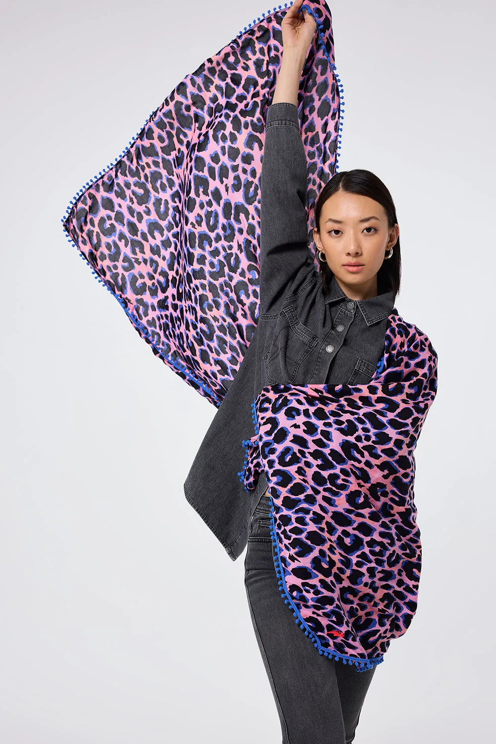 Pink with Blue and Black Shadow Leopard Charity Super Scarf