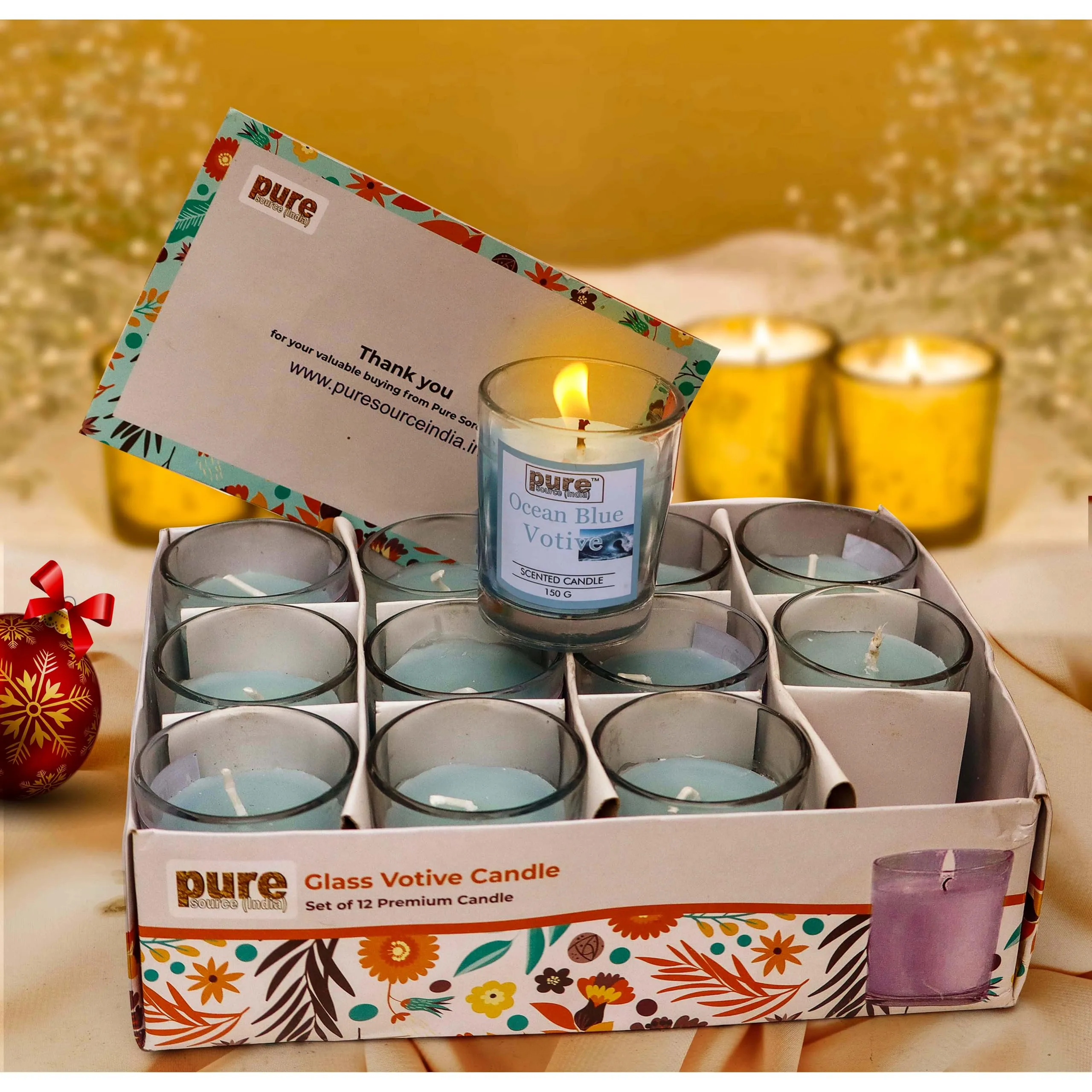 Pure Source India Votive Scented Candle for Home Decor, Party, Weeding, Birthday & Diwali Decoration (Pack of 12) (Ocean Blue) (50 gm Each)