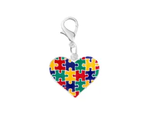 Puzzle Piece Autism Awareness Multicolored Heart Hanging Charms