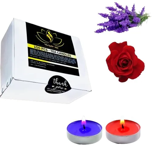 STRIPLE UP Scented Candles, Pack of 100, Lemon Grass, Lavender, Rose, Vanilla, Sandalwood, 2-3 Hours Burn Time