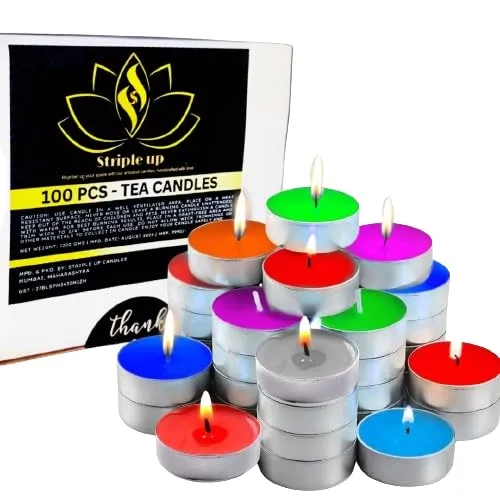 STRIPLE UP Scented Candles, Pack of 100, Lemon Grass, Lavender, Rose, Vanilla, Sandalwood, 2-3 Hours Burn Time