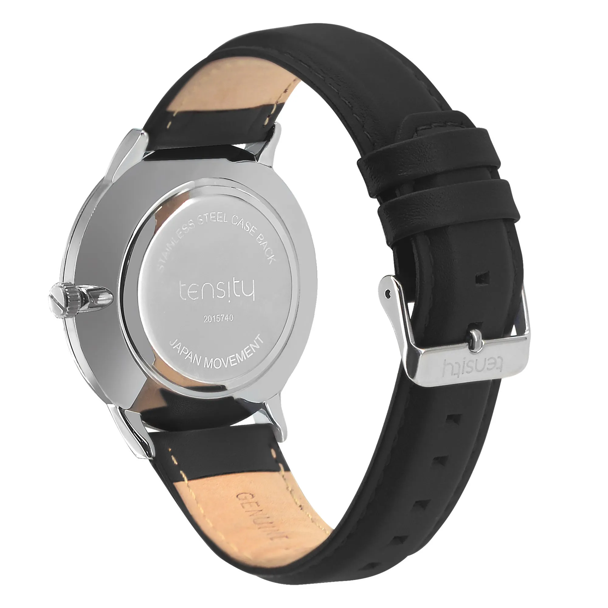 Tensity Leather Round Black Dial Black Band Watch