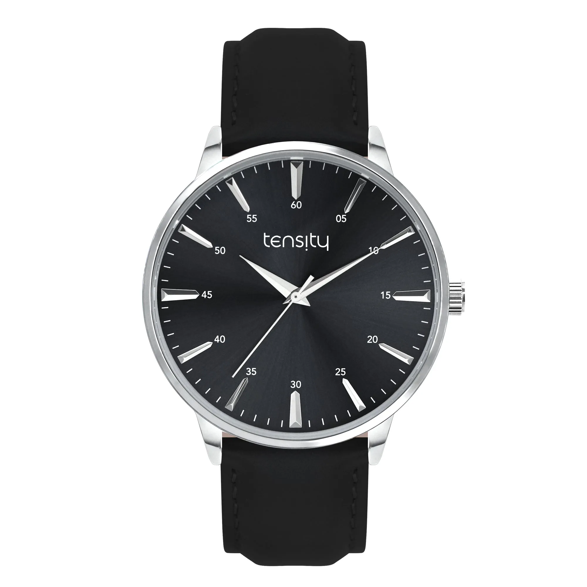 Tensity Leather Round Black Dial Black Band Watch