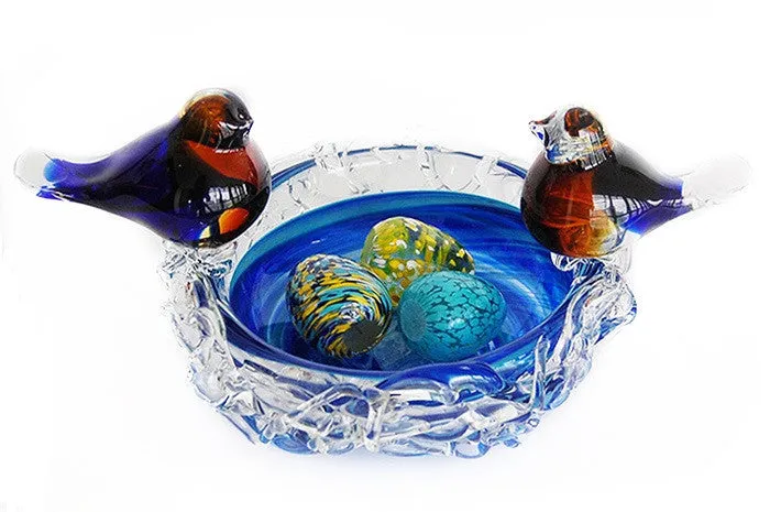 TG-HB-Blue Bird Delight Hand Blown Glass Decor