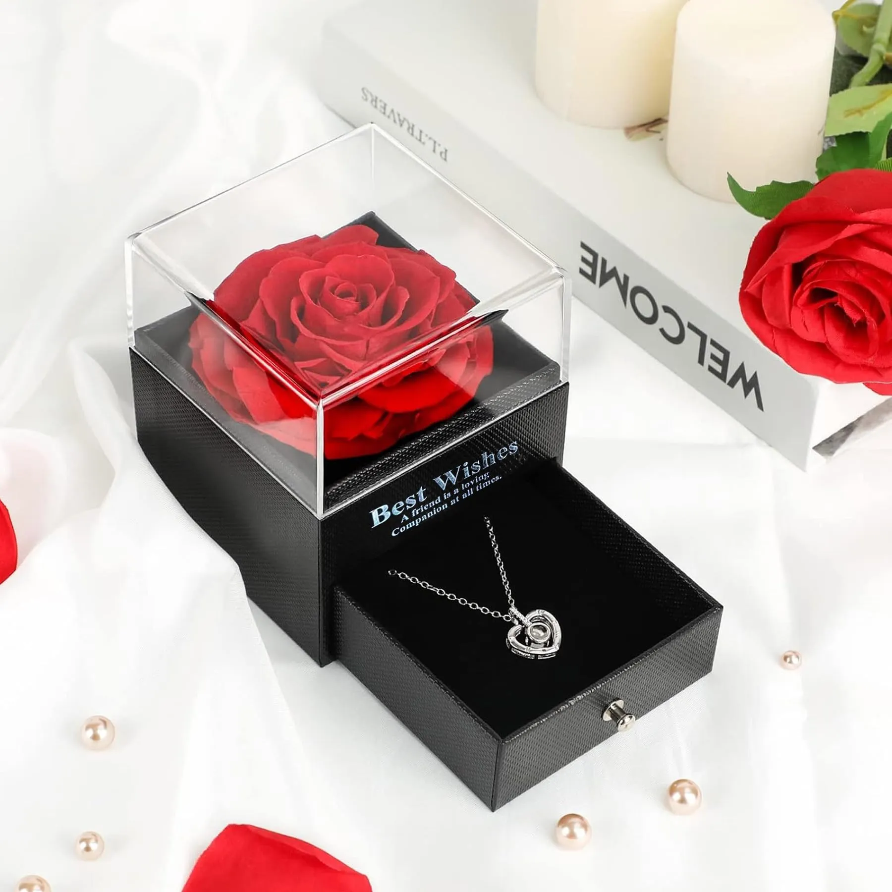 TIED RIBBONS Marriage Anniversary Birthday Gift for Girlfriend Wife Girls Women Friends Special Preserved Red Rose Flower Box with I Love You in 100 Languages