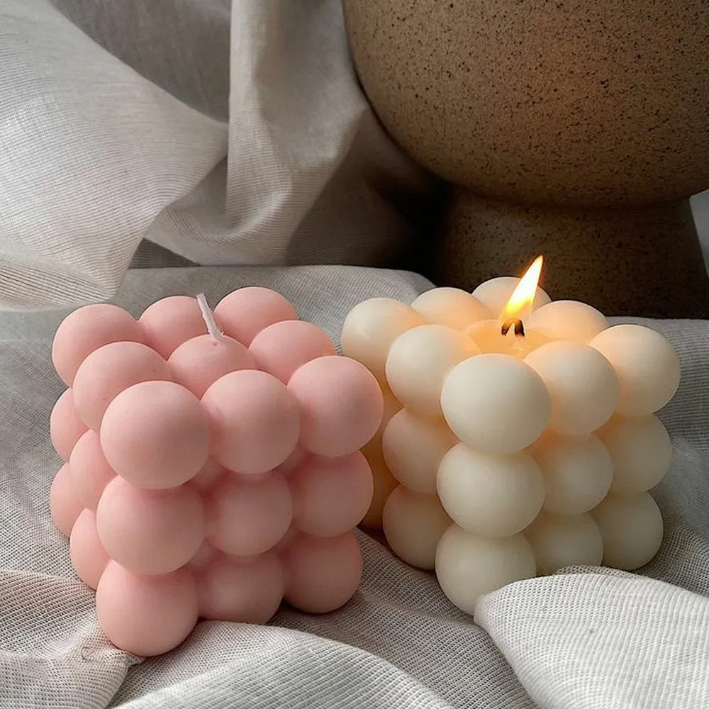 White 100% Soy Wax Cloud Bubble Cube Candle, Candles for Home Decoration