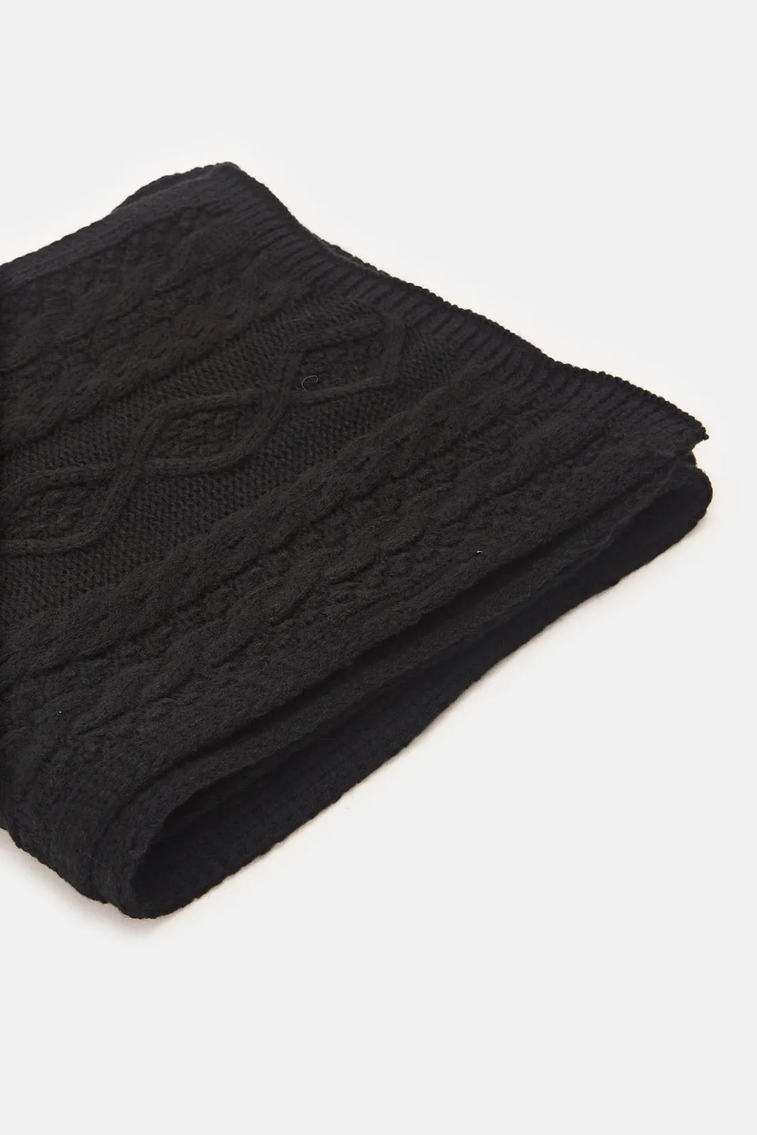 Women Black Embellished Knitted Scarf