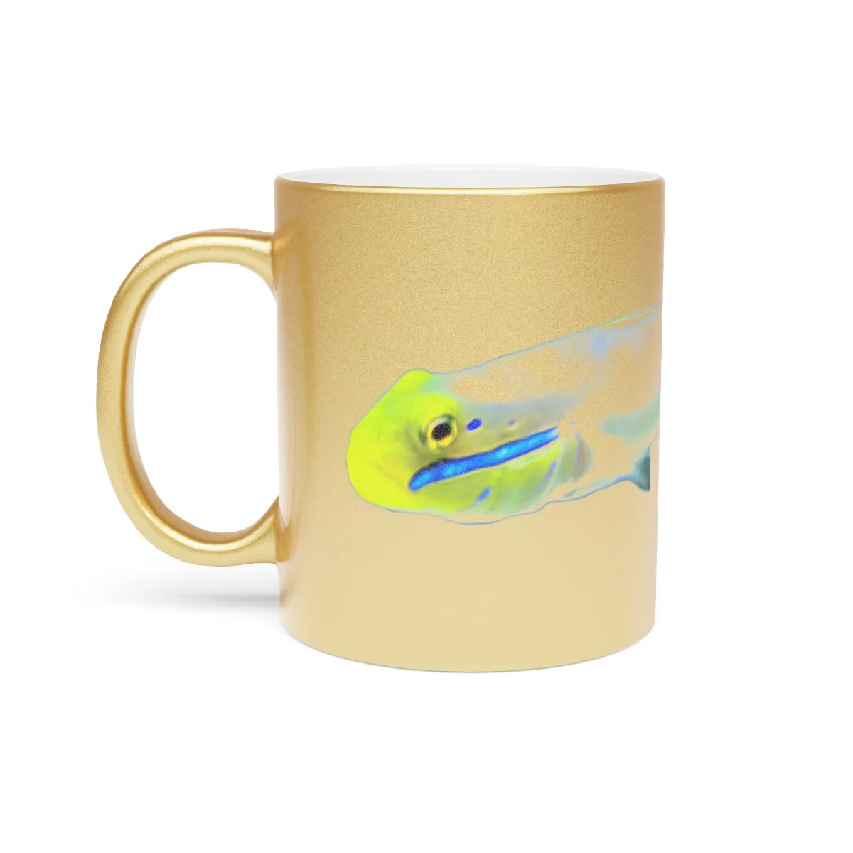 Yellow and White Fish Metallic Mug (Silver / Gold)